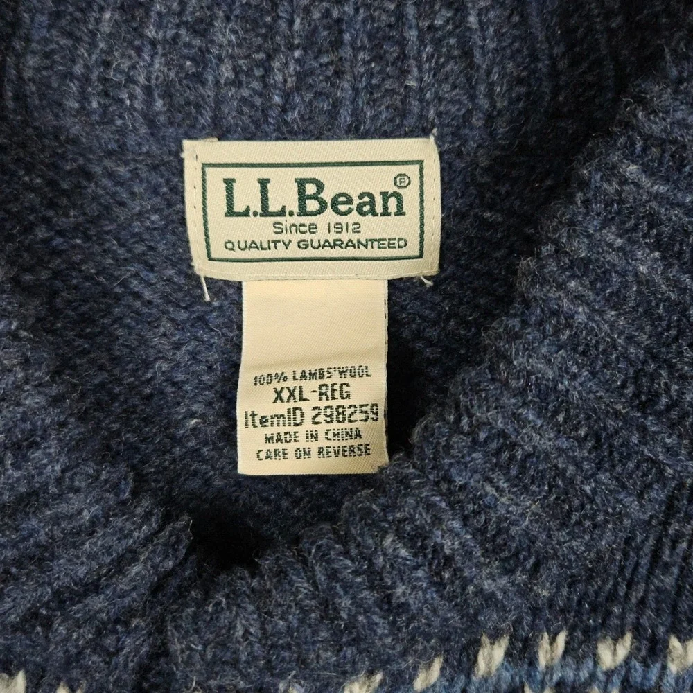 LL Bean (Men's XXL) Gray Blue Knit Sweater Fair Isle Lambswool Nordic Pullover